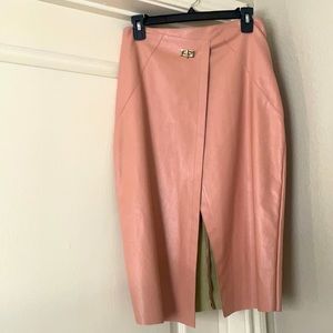 Missguided pink leather midi skirt